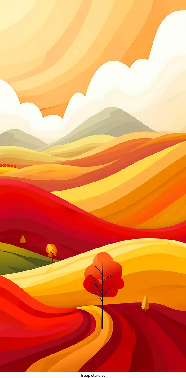 Abstract Autumn Landscape with Colorful Hills and Trees