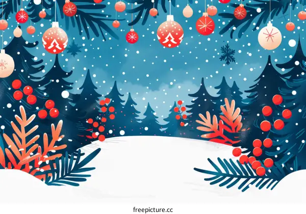 Snowy Forest with Christmas Decorations