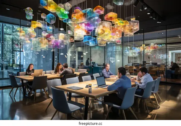 A group of people working in a modern office