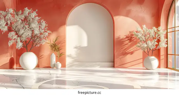 Modern Coral Interior Design with Plants