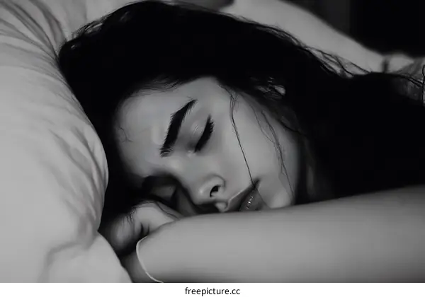 Sleeping Woman in Bed Black and White Portrait