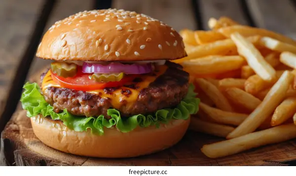 A cheeseburger with a side of fries