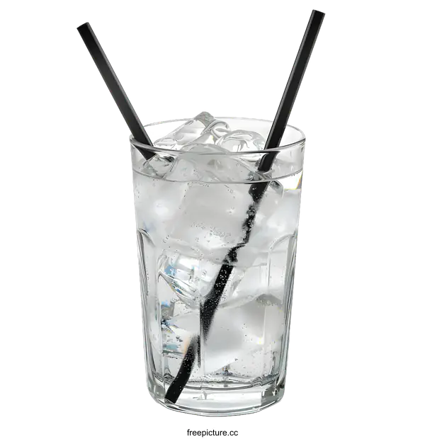 [Transparent Background PNG]Glass of Water with Ice and Two Straws