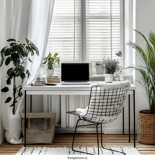 Modern Minimalist Home Office Workspace with Plants
