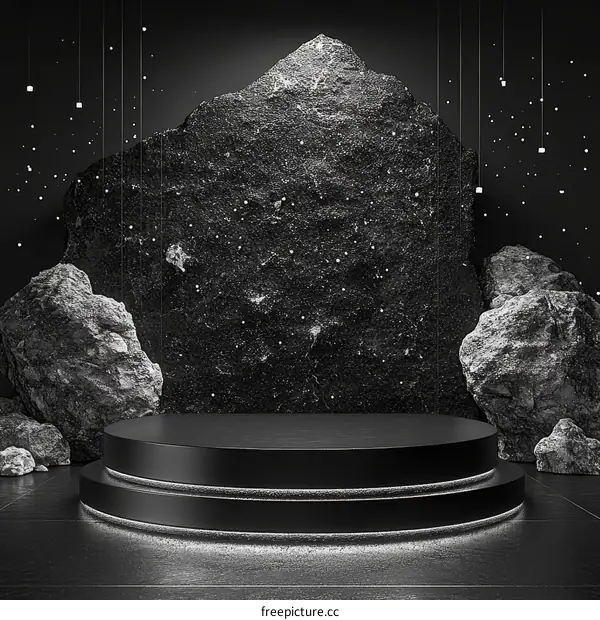 Black Stage with Rocks and Lights