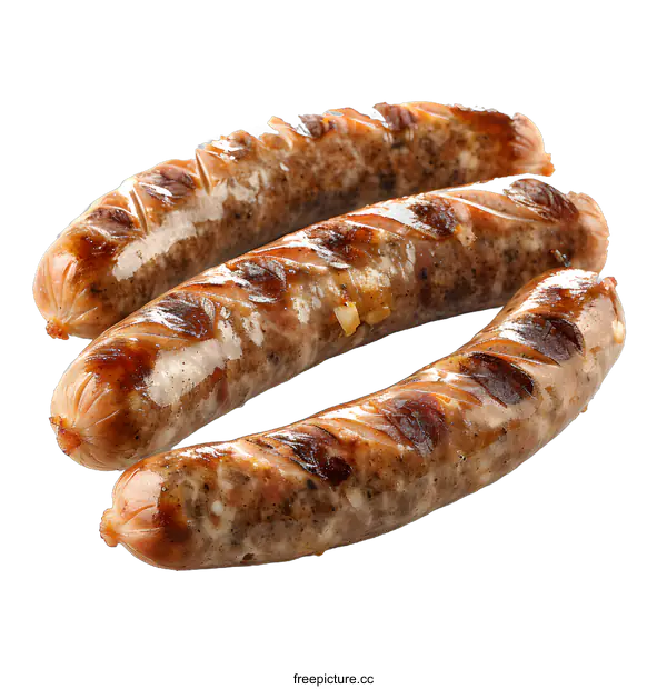 [Transparent Background PNG]Three Grilled Sausages on White Background