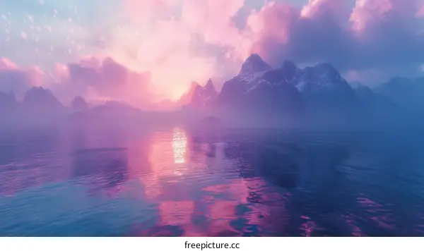 Magical Sunset Landscape with Mountains and Sea