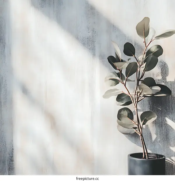 Green Leaves and Sunlight on a White Wall
