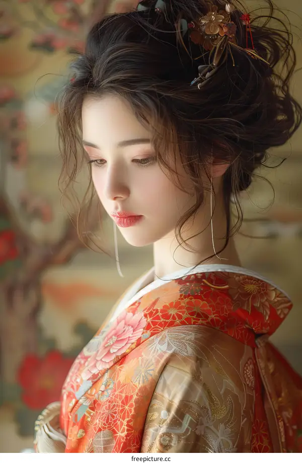 Japanese Geisha in Traditional Kimono