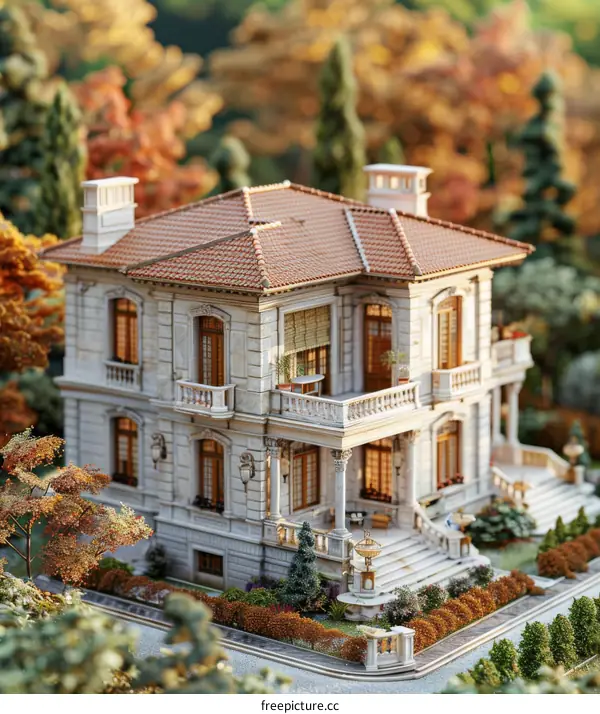 Beautiful Miniature House with Autumn Trees