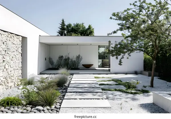 Modern Minimalist House Exterior with Stone Pathway