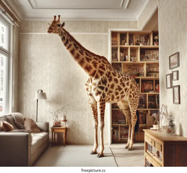 Giraffe in an Interior Living Room