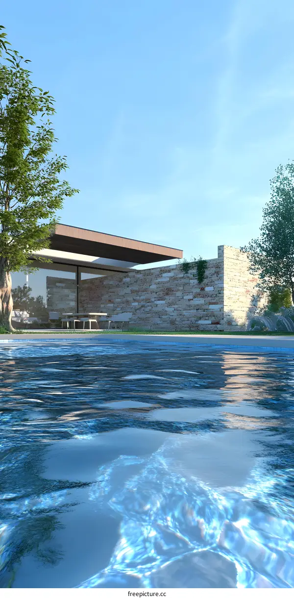 Modern House with Pool and Blue Sky
