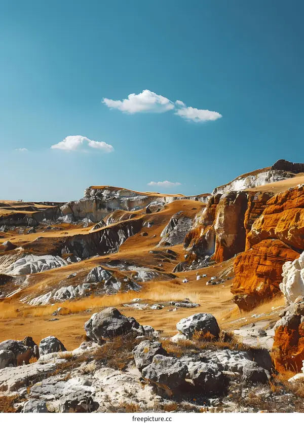 Rock formations in a dry, arid landscape