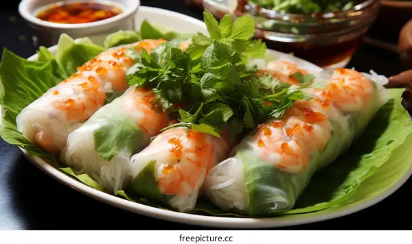 Fresh and Delicious Vietnamese Spring Rolls with Shrimp, Rice Paper, and Vegetables