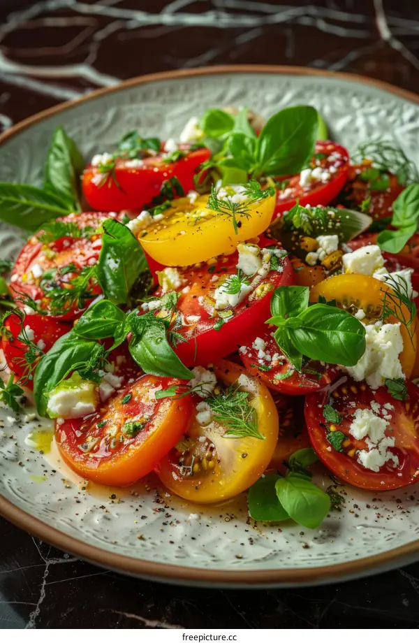 Fresh tomato salad with basil and cheese