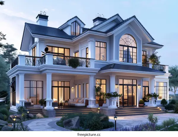 Luxury Mansion Exterior Design at Dusk