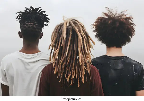 Three Friends Back View With Dreadlocks
