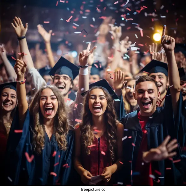 Happy graduates throwing their caps in the air