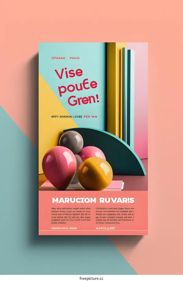 Abstract Geometric Shapes Design with Colorful Balloons and Text