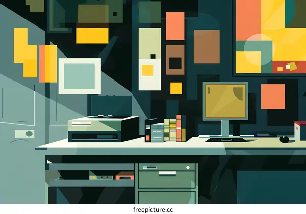 Modern Office Interior with Computer and Desk