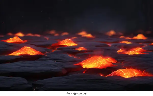 Lava Flowing Through Volcanic Landscape