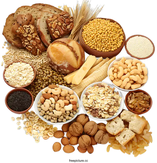 [Transparent Background PNG]Variety of Grains, Nuts and Seeds on White Background