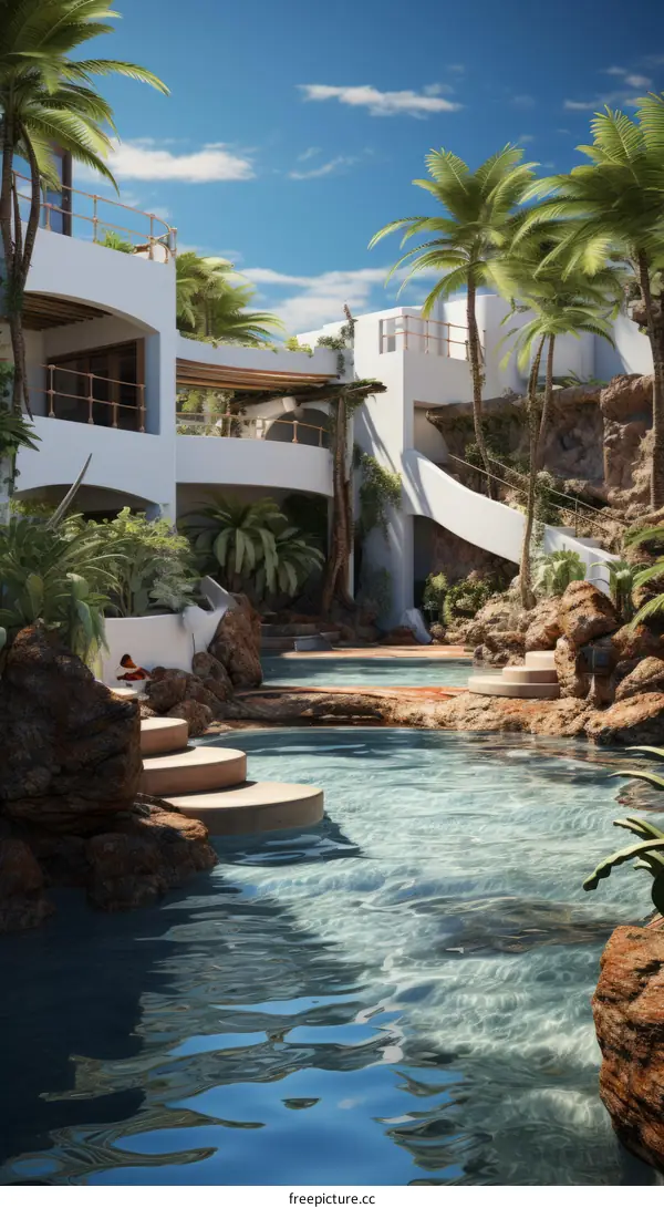 Modern luxury villa with pool and tropical garden