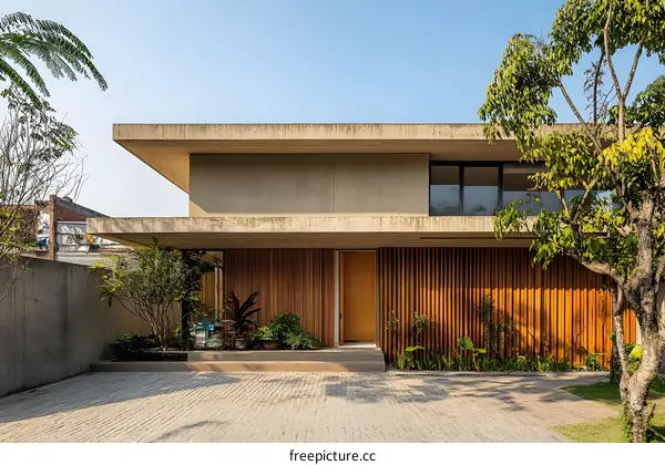 Modern Minimalist House with Concrete and Wood Exterior
