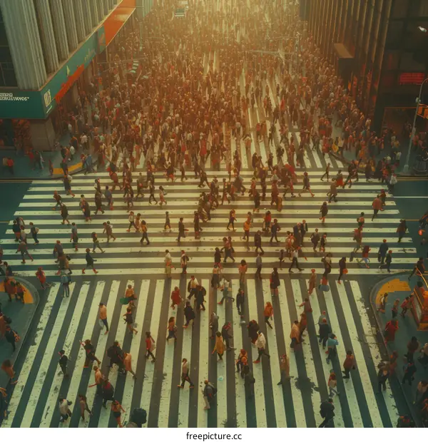 Crowded city street with people crossing the road