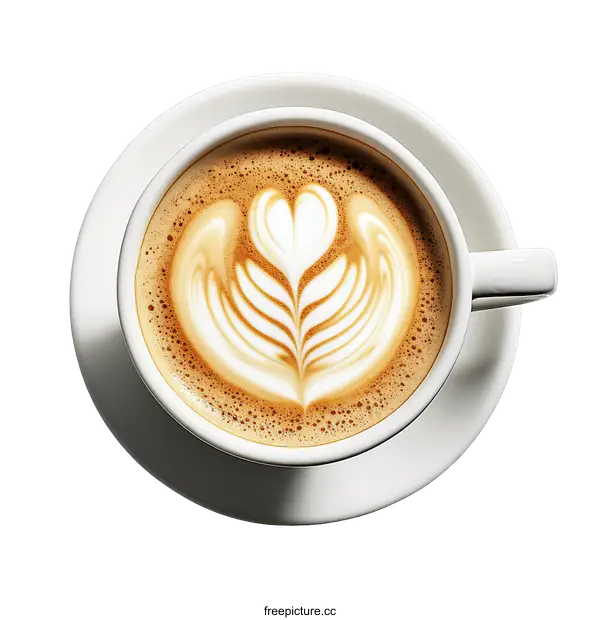 [Transparent Background PNG]Latte Art Coffee Cup with White Dish
