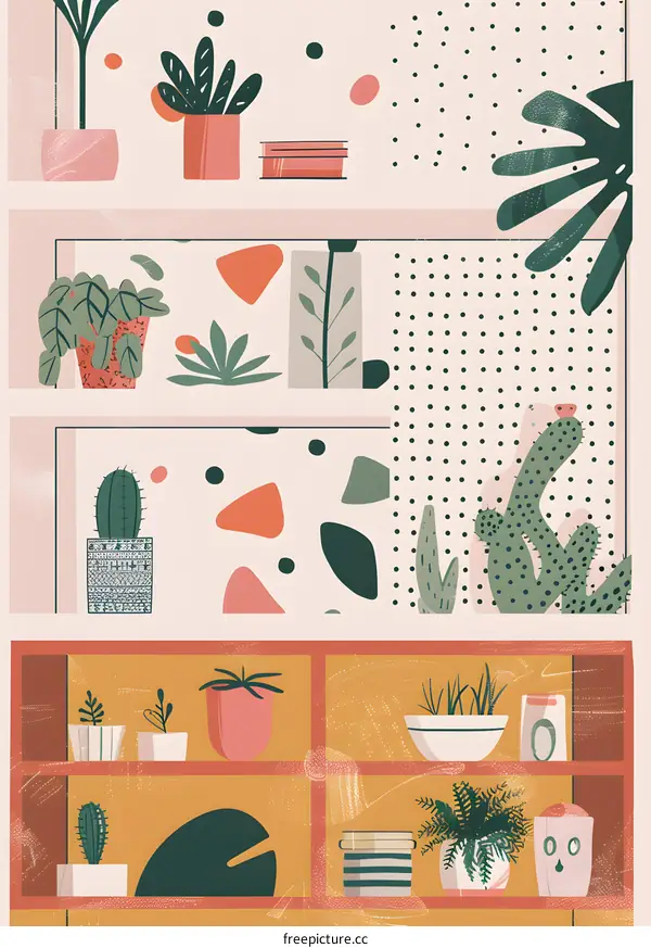 Cute Illustration of Plants on Shelf