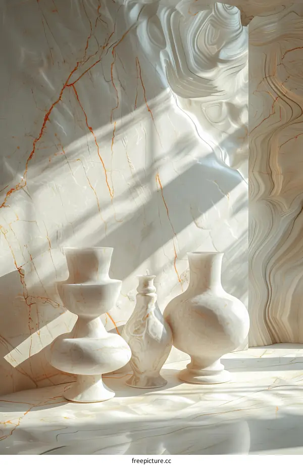Elegant Cream-Colored Vases on Marble Surface