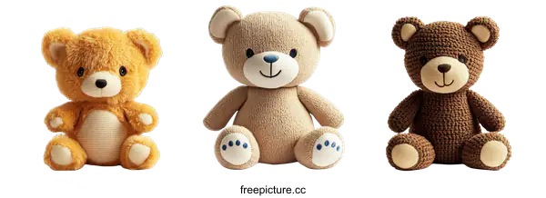 [Transparent Background PNG]Three Cute Teddy Bears Sitting in a Row