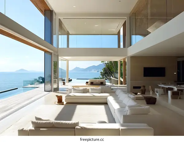 Modern Architecture with Ocean View and Large Windows