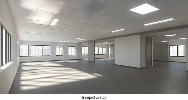 Empty Modern Office Interior Design with Windows and Sunlight