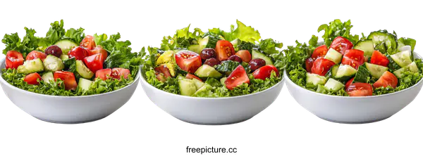 [Transparent Background PNG]Three Bowls of Fresh Colorful Salad