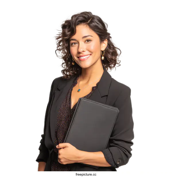 [Transparent Background PNG]Confident Business Woman with Portfolio