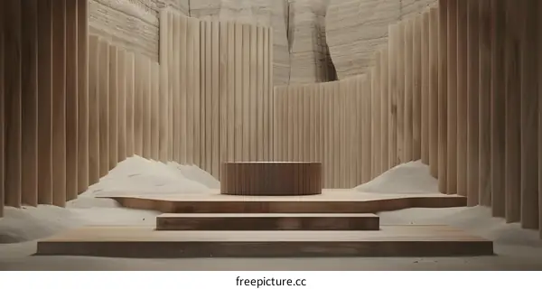 Minimalist Wooden Platform with Sand and Slats