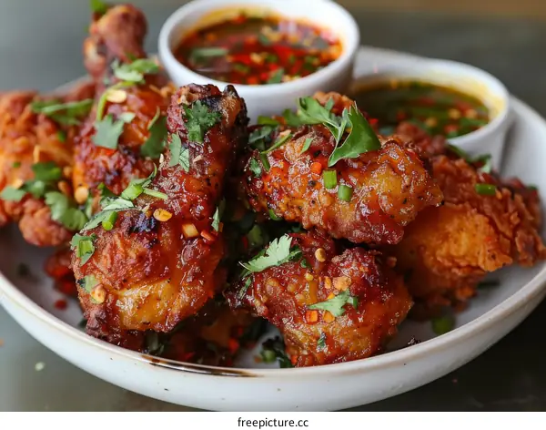 Fried chicken with spicy sauce