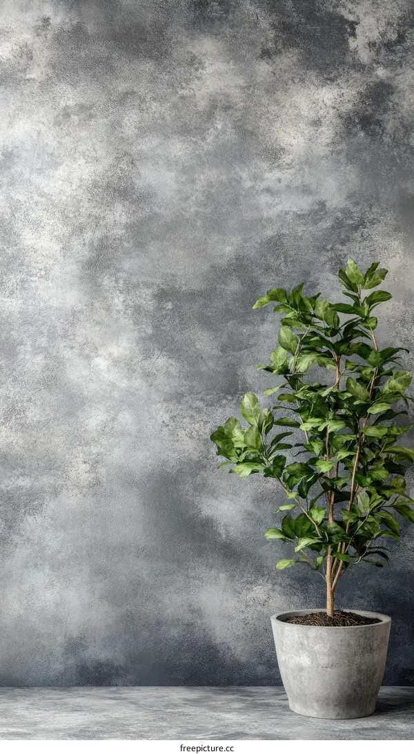 Gray Concrete Wall with Potted Plant