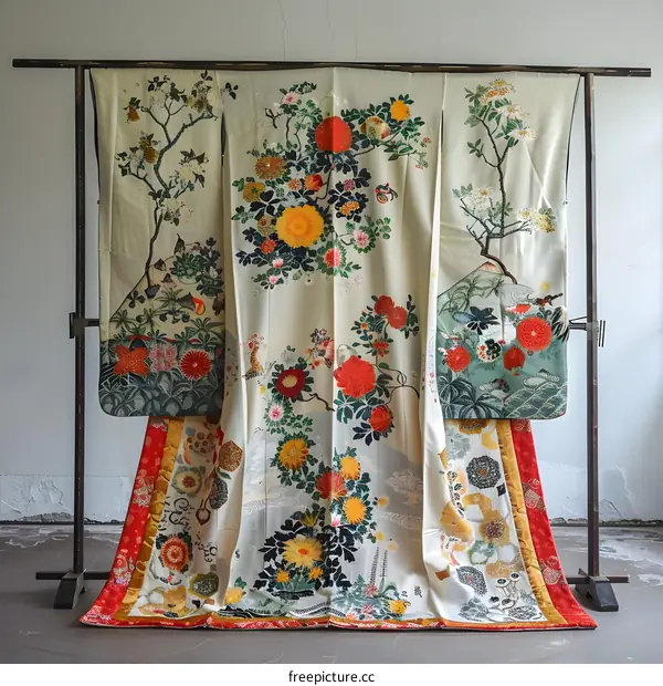 Traditional Japanese Kimono With Floral Patterns