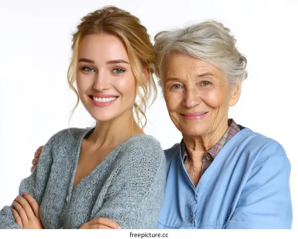 Portrait of a Caucasian Woman and Elderly Woman