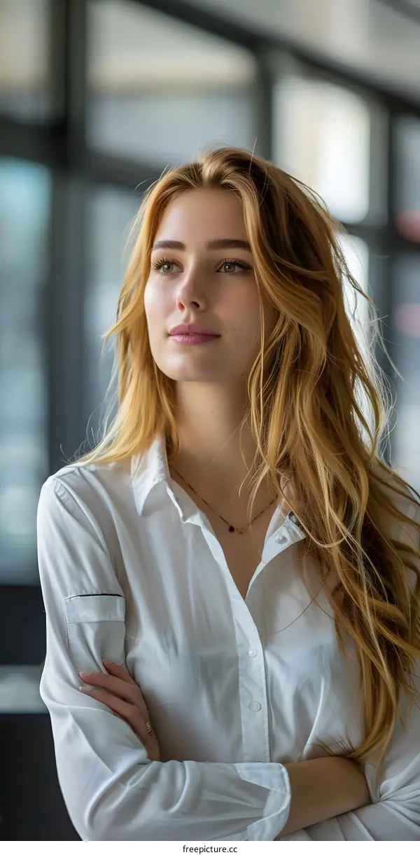 portrait of a young woman in a white shirt