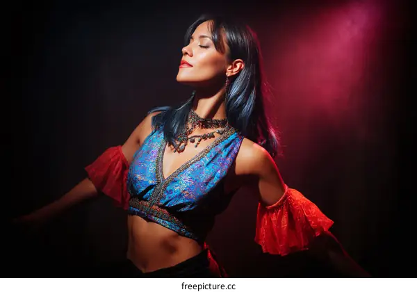 Woman in Colorful Traditional Dance Costume