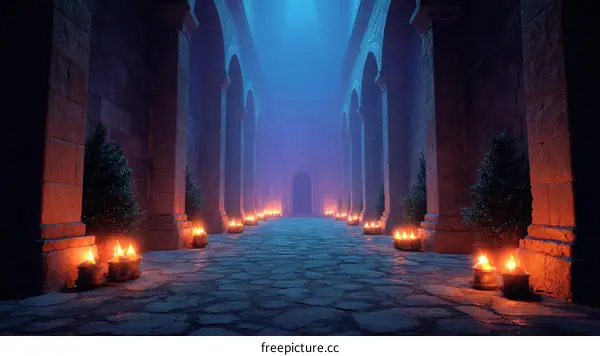 Ancient Stone Corridor at Night