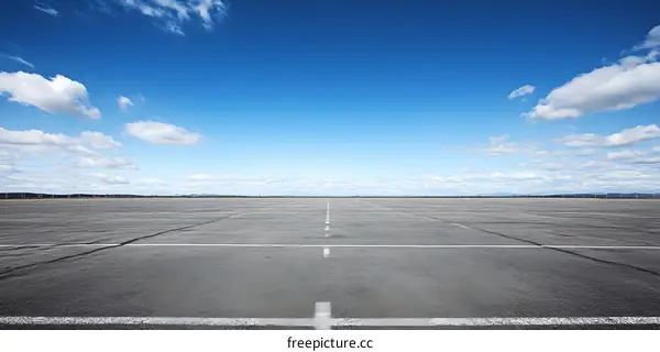Empty Parking Lot Under Blue Sky With White Clouds
