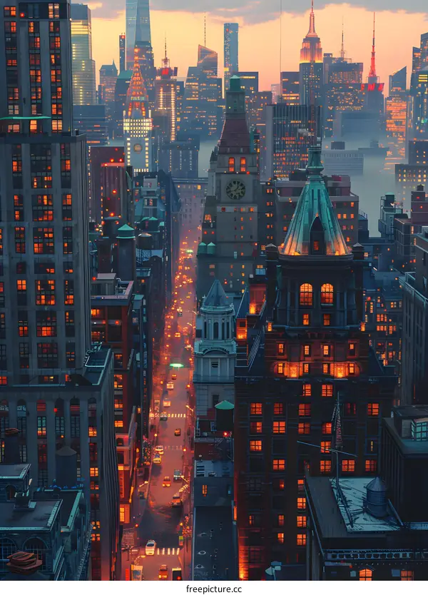 New York City street with skyscrapers