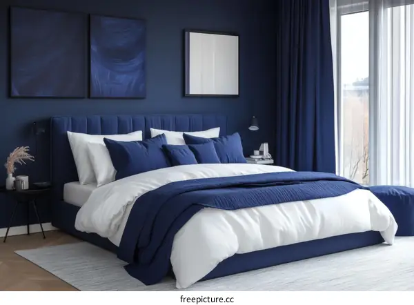 Modern Bedroom Interior Design in Deep Navy Blue