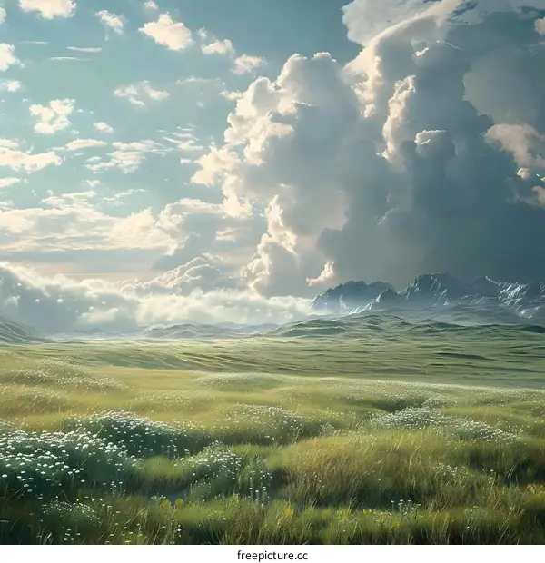 Green rolling hills and white clouds